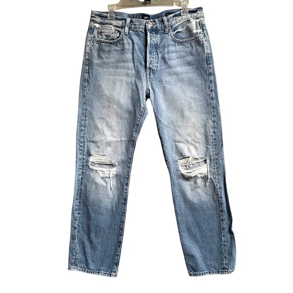Edwin Denim - Edwin Tash Relaxed Straight Leg Distressed Ripped Jeans Button Fly 29- See Meas.